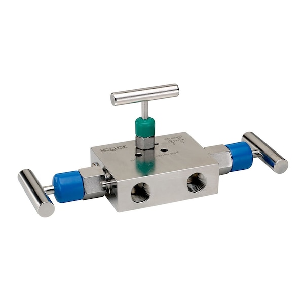 3 Valve Manifold, Soft Seat, 1/2 NPT Female x 1/2 NPT Female, 316 SS, 0.187" Orifice